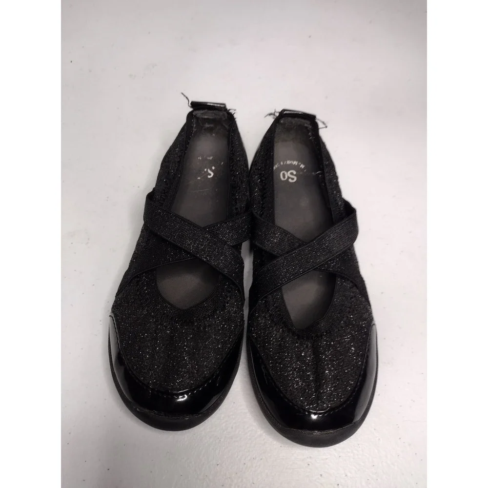 SO by SO CUTE Girls Black Glitter‎ Ballet Flats Cross Strap Shoes Size 13